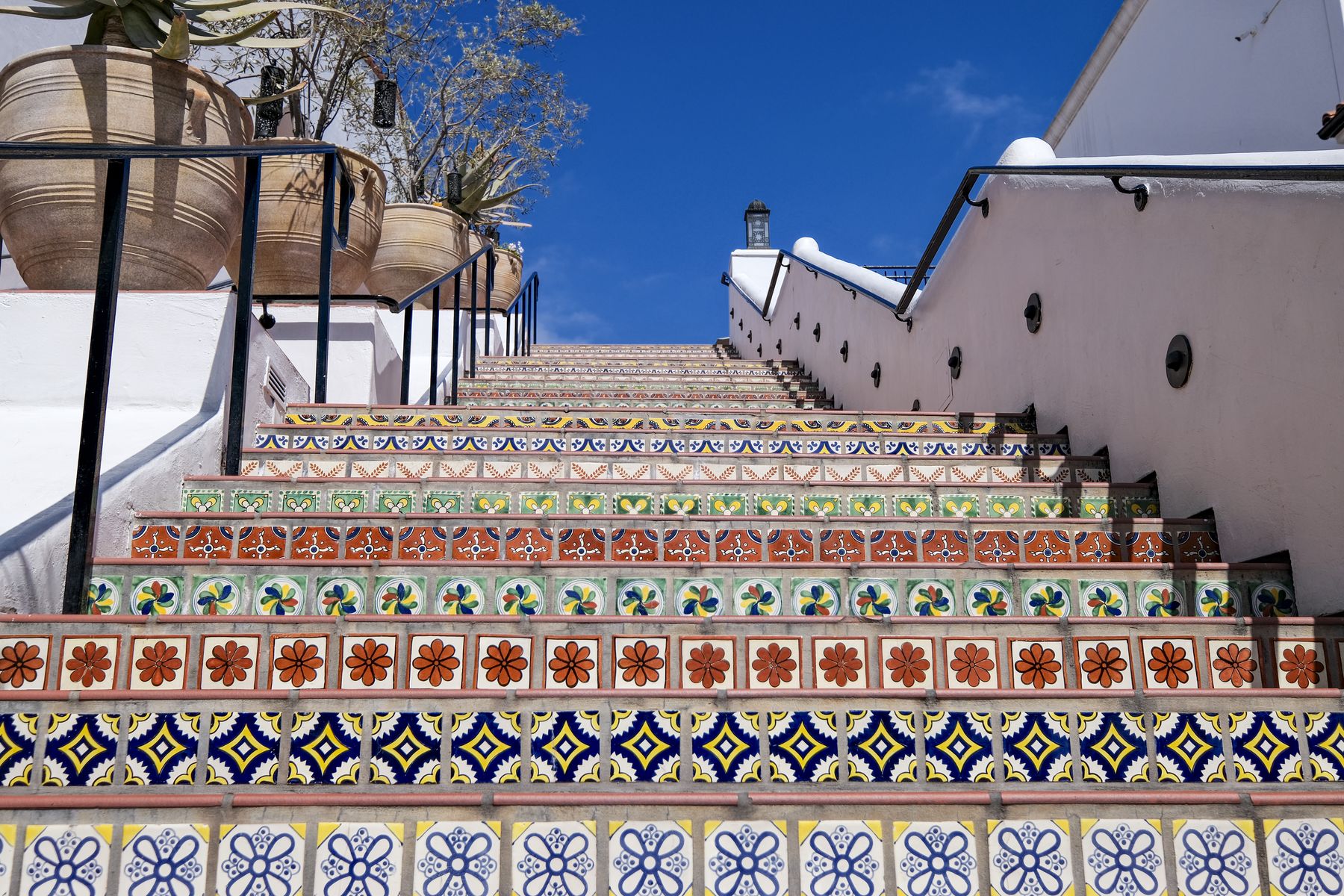 Hand-painted Spanish tile steps at Paseo Nuevo in downtown Santa Barbara